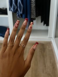 nails, gel x, red, french tip