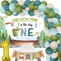 PRICES MAY VARY. Gone Fishing Birthday Party Decorations: Include 50pcs latex balloons 12”, 20pcs latex balloons 5”, 1pcs backdrop 5*3 ft, 1pc high chair banner, 1pc number 1 foil balloon 32”, 1pc balloon tape strip, 1 roll of adhesive dots and 2pcs ribbons. High Quality: Fishing first birthday decorations are made of latex, foil, vinyl and burlap, sturdy and durable. Unique Design: Fishing 1st birthday backdrop is designed as cute fishing themed patterns, matching retro blue and retro green bal