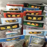 Ninjago party favors with Lego figure crayons and post its; Lego truck to build. All bricks come from the Lego store "pick your bricks wall", I printed instructions.