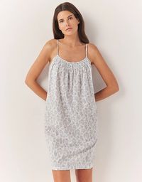 Cotton Block Print Strappy Nightgown | Nightgowns | The White Company US