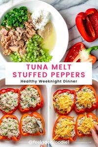 Easy and quick to make, these tuna stuffed bell peppers are a delicious and healthy weeknight dinner option. Made with simple ingredients and low carb.