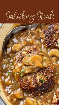 55min · 4 servings     Ingredients  Salisbury Steak  • Olive oil, separated  • Yellow onion, finely diced  • Garlic cloves, minced  • Egg, whisked  • Milk  • Yellow mustard  • Ketchup  • Worcestershire sauce  • Oregano  • Salt  • Black pepper  • Italian breadcrumbs, can sub panko  • Ground beef, 80% lean  Gravy  • Olive oil  • Onion, finely diced  • Unsalted butter  • White button mushrooms, sliced  • Beef broth  • Onion powder  • Garlic powder  • Worcestershire sauce  • Cold water + Cornstarch  For full Recipe, FAQ, Pro Tips, Storage, etc., visit my blog: TheCozyCook (dot) com  and use the search feature to find the recipe!