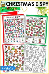 Get 4 Free Christmas I Spy printables with varying levels of difficulty. Color and black and white options available for some holiday cheer!