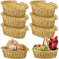 PRICES MAY VARY. 6 Wicker Baskets: you will receive 6 pieces of wicker baskets with handles, providing you with multiple storage options for your household; Practical and attractive, these bread baskets allow efficient organization of your items across different settings; Also ideal for using as empty gift baskets for Christmas, birthday Natural and Reliable Material: our harvest basket is woven from wicker material, safe to touch and contact with your food, with good strength and natural aesthe