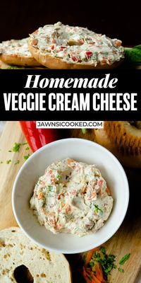 This super simple Homemade Veggie Cream Cheese Spread is easy to make, and tastes way better than any store bought veggie cream cheese, and is ready in minutes!