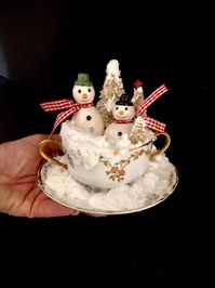 Vintage Christmas Snowman Vignette in Bouillon Cup Bottlebrush Trees - Etsy