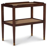 Century Honu Coastal Beach Brown Raffia Mahogany Wood Tray Side Table