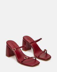 MARIETTE Wine Leather Square Toe Strappy Block Heel | Women's Heels – Steve Madden