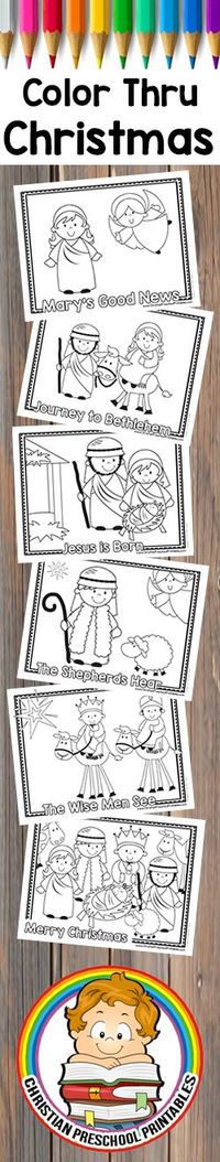 Free Early Reader Color Through the Christmas Story.  Nativity Story Coloring Pages