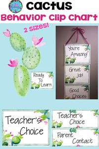 This Cactus Behavior Clip Chart is sure to be a hit ! Just print on cardstock, laminate and hang! It comes in two sizes.  •Full 8 ½ x 11 •Half size with “Ready to Learn” full size as starting point.   #cactusclassroodecor #cactusbehaviorclipchart #cactusbehaviorchart