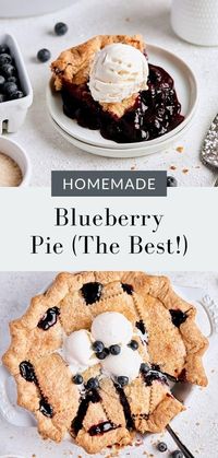 Homemade blueberry pie is the BEST pie! The sweet blueberry filling bakes up perfectly delicious in a flaky, all-butter crust with lattice.