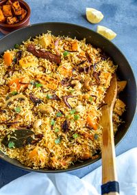 Butternut Squash Biryani with Tofu and Mushrooms - Upbeet Anisha