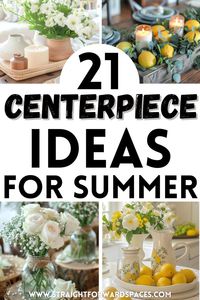 Need cute summer decorating ideas? This post shows you 21 stunning summer centerpiece ideas to recreate in 2024. Also showing ideas for simple centerpieces, fresh flowers, DIY centerpieces, summer table centerpieces, summer table decor ideas, summer decor ideas, summer decorations for home, summer decorating ideas, easy centerpiece ideas, and more!! You will love these summer centerpieces!