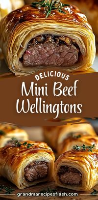 These Mini Beef Wellingtons are a sophisticated and delicious bite-sized version of the classic dish. With perfectly seared beef tenderloin, rich mushroom duxelles, and crispy golden puff pastry, they are a perfect appetizer or main dish for special occasions. #BeefWellington #MiniWellingtons #PuffPastry #GourmetRecipes #HolidayMeals #Appetizers #BeefTenderloin #MushroomDuxelles