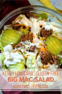 If you're keto and are missing Big Macs, have I got the perfect Big Mac Salad and Big Mac Sauce recipe for you! This low carb hamburger salad is actually good for you. Big Mac Salad | Keto Big Mac Salad | Low Carb Hamburger Salad Recipe | Big Mac Sauce | Big Mac Sauce Recipe | Big Mac Salad | Keto Fast Food | Mcdonald's Sauce | Mcdonald's Signature Sauce Recipe | Low Carb Big Mac Salad | TwoSleevers | #twosleevers #bigmacsalad #bigmac #ketofastfood #lowcarbfastfood