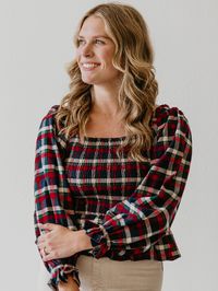 Women's Peplum Blouse - Holiday Cheer Plaid - SweetHoney Clothing