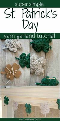 Follow these 9 simple steps to make your own St Patricks Day Shamrock Garland! The perfect spring craft to add a little bit of luck to your home decor! #stpatricksdaycrafts #garland #manteldecor