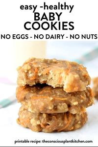 These Easy Baby Cookies are soft, chewy baby led weaning cookies to offer to babies from 6 months as finger food. They are also allergy friendly : sugar-free, dairy-free and egg-free. Plus, these baby banana cookies contains grated vegetable too to add greens to your toddler plate with fun.