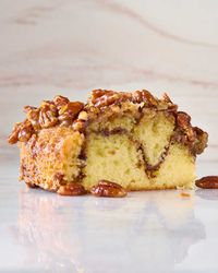 A slice of pecan upside down cake