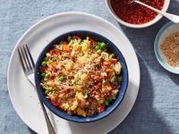 Get Air Fryer Fried Rice with Sesame-Sriracha Sauce Recipe from Food Network