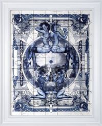 handiedan, 2015 | delfts blue tableau, burned/baked print on 63 ceramic tiles in ornamental frame | tile size 13x13