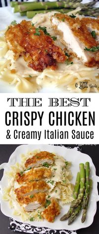 Crispy Chicken with Italian Sauce and Bowtie Noodles, one of the most popular recipes on my site and for good reason! #bestchickenrecipes, #dinnerrecipes, #crispychicken