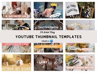 Are you looking to make your YouTube channel stand out and get noticed? Are you looking to get more subscribers and more views? Good news! it is now possible. Achieve it with this Thumbnail Kit for your YouTube Channel. Especially designed for artist's YouTube channels.  It is easy to use and can be customized for your aesthetic in Canva. This template includes 24 aesthetic  vlog, travel and fashion themed YouTube thumbnail templates!  ✨ THIS THUMBNAIL TEMPLATE KIT INCLUDES: ✔  24X YouTube Thumbnails created to use for  art studio, Artist YouTube channel ✨ HOW IT WORKS: 1.  Download the PDF after you payment is processed. 2. Follow the instructions on the PDF 4. Make desired changes 3. Download 4. Use & enjoy! ✨ MINIMUM REQUIREMENTS:  ✔  A free Canva account - You can use the free version