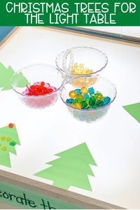 Christmas is just around the corner, so it's time to take out the Christmas trees for the light table! Preschool students love playing and learning at the light table, so why not throw in some holiday spirit? Click HERE for Info on How to Create Your Own! #lighttable #prekindergarten #prek #preschool #christmasactivities