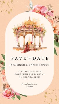 Make your Indian wedding special with our customizable Indian Save the Date template. It is fully editable and perfect for the DIY bride. Suitable for many Hindu, Sikh or South Indian wedding events such as Save the dates, engagement announcement, rokha, haldi, mehndi, and more!