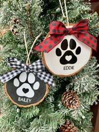 After waiting many years , in 2019 we finally rescued our first puppy and named him Bailey, I named my etsy shop after him. In 2021 our newest edition, Harley another rescue joined our family. We love them both so much they have made our family complete. My love for dogs inspired these really cute paw print wood slice ornaments. Super cute personalized paw print ornament. Perfect for the pet lover, can hang on your Christmas tree or anywhere in your house. Can be made to order with different col