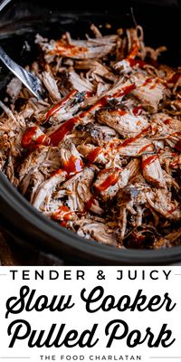 Pulled Pork Recipe: Slow Cooker or Oven Roasted from The Food Charlatan. The BEST pulled pork recipe in the crock pot! Get the most tender, melt-in-your-mouth pulled pork with almost zero effort from your slow cooker. It's such an easy recipe, the results are AMAZING, and you can feed a crowd an impressive dinner lickety-split. I'm also including instructions for oven roasted pulled pork! This meal is perfect for lazy summer days, BBQs and cookouts, and anytime you need to feed a crowd!