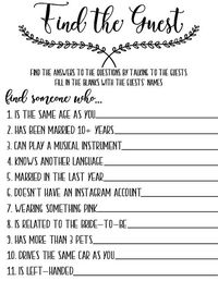 Find the Guest Game . Bridal Shower Games Printable Instant