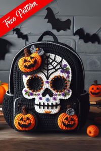 A Halloween skull crochet backpack is a creative and festive accessory perfect for the spooky season. Featuring a colorful skull design adorned with pumpkins and spider webs, this backpack is both functional and decorative.