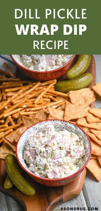 Dill pickle wrap dip brings all the flavors of a ham and cheese sandwich loaded with pickles to a creamy appetizer. This recipe is perfect as a snack, on toast or as a starter your whole family will love. #snack #appetizer #recipe #snackrecipe