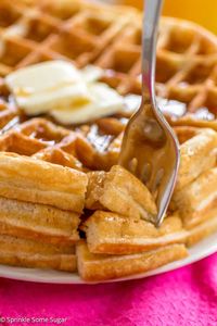 Thick and Fluffy Homemade Buttermilk Waffles - Sprinkle Some Sugar