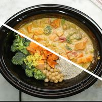 Let your slow cooker do the heavy lifting with this easy and flavorful coconut curry! Tender chickpeas and an array of veggies are cooked low and slow in a creamy sauce for a deliciously comforting meal.