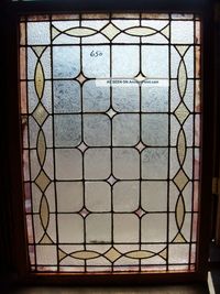 Textured Glass Window W/ Stained Glass Diamonds Landing Window (sg 1254) 1940-Now photo