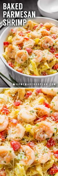 Baked Parmesan Shrimp! Bring the iconic taste of Olive Garden's baked parmesan shrimp to the comfort of your own home with this spot-on copycat recipe. | HomemadeHooplah.com