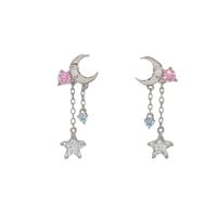 Shop for claire earrings made of sterling silver .925 plated in yellow gold and feature a moon encrusted with cubic zirconia stones with two chains.