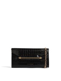 Introducing the Strathberry Multrees Wallet On A Chain Embossed Croc. Understated And Elegant, This Beautifully Handcrafted Wallet With Chain Is The Perfect Day-To-Night Companion. Wear It Cross-Body Using The Sleek Gold Chain For Everyday Ease, Or Carry It In Your Hand As A Clutch For A Dressed Up Evening Look. The Fold-Over Magnetic Closure Top Is Decorated With The Signature Strathberry Bar, And Opens Up To A Surprisingly Spacious Interior Featuring 8 Card Slots And A Zipped Pocket With A Leather Pull. Washing Instructions: Wipe Clean Only Composition And Material: Main Body: 100% Calf Leather; Lining: 100% Polyester Bag Type: Cross Body Bags Fabric: Leather