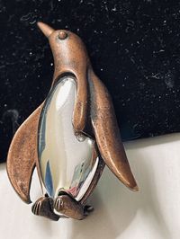 Vintage Penguin Brooch Pendant Bronze & Silver Tone Two Dimensional Figural