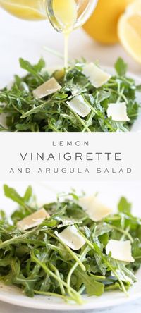 An easy and refreshing recipe for an arugula salad with lemon vinaigrette. #arugula #salad #lemon #dressing #vinaigrette #julieblanner