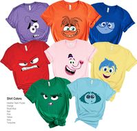 Inside Out Shirts, Inside Out Characters Costume, Inside Out Group Matching, Inside Out 2 Family Party, Halloween Matching Costume Shirts How do i purchase? 1. Choose the SHIRT STYLE and SIZE 2. Choose the COLOR 3. Add any personalization or note to seller, if available. 4. Add to cart. 5. If you need more Items to your order, please press the back button and repeat steps again. 6. Once all your desired items are in your cart you can complete your order by entering your payment method, desired s