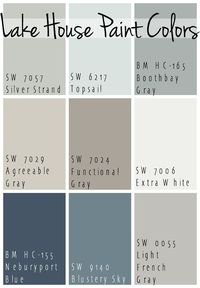 The Best Lake House Paint Colors - calming blue and gray tones that all coordinate for a seamless color pallet for a lake home.