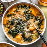 Butternut Squash, Kale, and White Bean Soup - Dishing Out Health