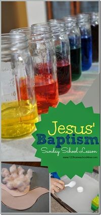 Jesus' Baptism - Sunday School Lesson for Preschool, Kindergarten, 1st grade, 2nd grade, adn 3rd grade kids! Lots of water activities for kids, holy spirit dove craft, and more.