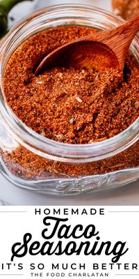 Best Homemade Taco Seasoning Recipe from The Food Charlatan. I have been trying for YEARS to come up with a homemade version of my favorite store bought taco seasoning, but could never get it quite right. I have finally nailed it! Hallelujah! Behold: the easiest, most delicious blend of seasonings for your taco meat. There is a secret ingredient that makes a HUGE difference! Great for last minute weeknight meal when you can't get to the store. Use in enchiladas or burrito bowls. Kid friendly!