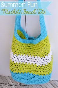 Crochet this Summer Fun Market/Beach Tote, designed by The Stitchin' Mommy with Lion Brand Kitchen Cotton!