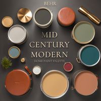 Behr Mid Century Modern Color Palette is a 53 page digital pdf presentation. If you are having a hard time deciding on the paint color for your home and are looking for Architect advice, this color palette will help you. * Behr's Mid Century Modern Palette includes: ✓PAINT NAMES AND CODES Carefully Selected By An Architect  ✓27 REALISTIC PHOTOS & The Color Names Used In These Photos  ✓COLOR DETAILS, General Uses & Psychological Meanings  ✓COLOR MATCHES & Best Areas of Use in Your Home  ✓ARCHITEC