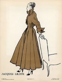 Louchel 1948 Jacques Griffe Coat & Le Monnier Hat Fashion Illustration